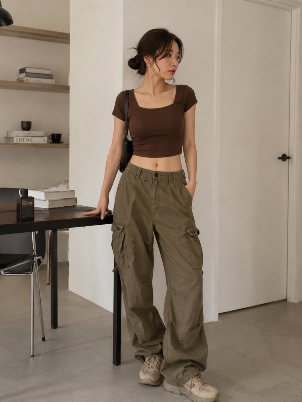 Zara Olive Green Wide-Leg Cargo Pants